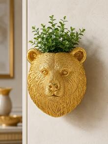 Pot de fleurs mural en résine avec tête de lion et d'ours dorés, pot de fleurs mural texturé pour plantes grasses, décoration murale de luxe, pour le mur du salon, la clôture du balcon, le porche, le mur du café & l'ornement mural de verdure moderne et glamour, décoration de jardin, pots de jardin - Nouveau style - Voir 5
