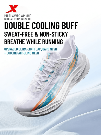 XTEP 5th Generation 5-Minute Speed Running Shoes Summer Men's Outdoor Sports Running Shoes Shock-Absorbing Breathable Mesh Sports Shoes Classic White/Atoll Blue