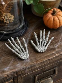 2pcs Halloween Skeleton Hand Tabletop Decor Spooky Bone Figurine Gothic Mini Freestanding Ornament Farmhouse Mantel Book Shelf Coffee Table Indoor Desktop Centerpiece Creepy Seasonal Holiday Party Rustic Household Decor Accent Gift - style 1 - View 3