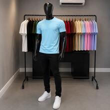 Premium Basic T-Shirts Made Of Peruvian Fabric With Smooth Elastane, Slim Fit And Traditional Design. - 淺藍色 - 查看 2