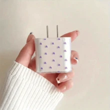 1個小愛心透明充電器保護殼，防摔防碎防氧化防髒防刮，溫柔風格充電器保護殼，兼容 Apple 18W/20W 快充頭所有型號，送給女朋友的小眾溫柔禮物 - 紫色 - 查看 5