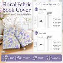 Vintage Lilac Floral Woven Fabric Book Jacket, Pom Pom Tassel Decor Reusable Book Protective Sleeve, Slim Lightweight Washable Book Skin For Literary Lovers & Bookish Gift Gifting - Sets - View 1