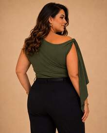Women's Plus Size Tank Top With Bow - Comfortable, Casual, Elegant, Stylish,  Plus Size Fashion - Summer 2026 - 軍綠色 - 查看 2