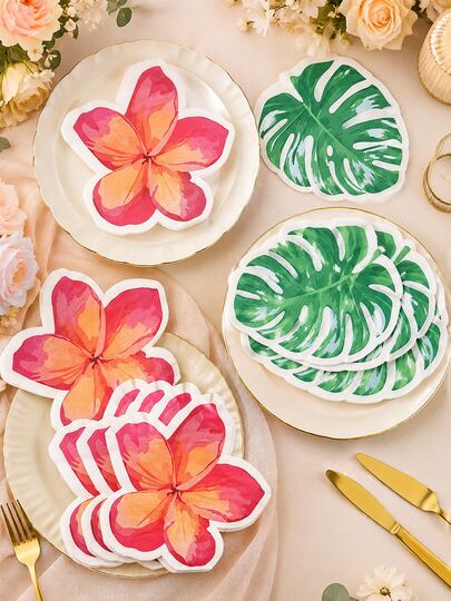 20pcs Paper Disposable Napkins, 40/60pcs Flower/Leaf Shaped Napkins, 6.3*6.3in Napkins, Suitable For Dinner Wedding Birthday Party Bridal Anniversary Holiday Party Restaurant Bar Picnic Back To School Valentine's Day, Christmas, Thanksgiving Decoration