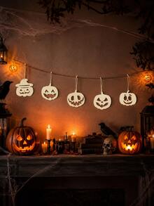 5pcs Triple Ghost Hollow Hanging Flag Garland, Halloween Autumn Harvest Thanksgiving Horror Farmhouse Country Style, Fireplace Window Front Door Wall Party Eerie Autumn Holiday Porch Living Room Indoor Seasonal Decor Hanging Ornament Gift - Multicolor 3 - View 9