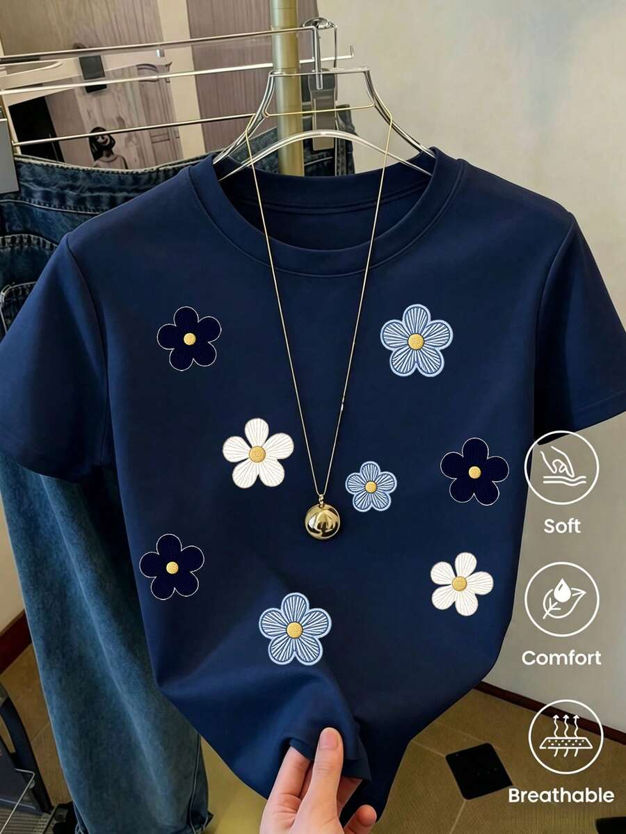 180 g de peso, fabricada en México. Nueva camiseta de manga corta para parejas, de primavera/verano, con estampado, diseño unisex, ideal tanto para el trabajo como para ocasiones informales. - Azul marino 1 - Ver 1