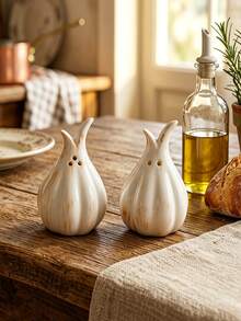 2pcs Novelty Garlic-Shaped Ceramic Salt & Pepper Shakers, White Rustic Seasoning Bottles, Cute Kitchen Decor, Perfect Gift For Home Cooking Lovers - Multicolor - View 10