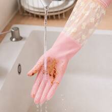 2pcs Floral Print PVC Cleaning Gloves - Multi-Functional Practical Household Cleaning Gloves (Suitable For Bathroom, Toilet, Living Room And Bedroom) - Multicolor - View 10