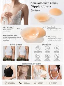 4PCS Self-Adhesive Silicone Nipple Covers, Invisible Ultra Thin Pasties, Reusable Breast Petals For Dress Swimwear Wedding Outfits - Multicolor - View 5