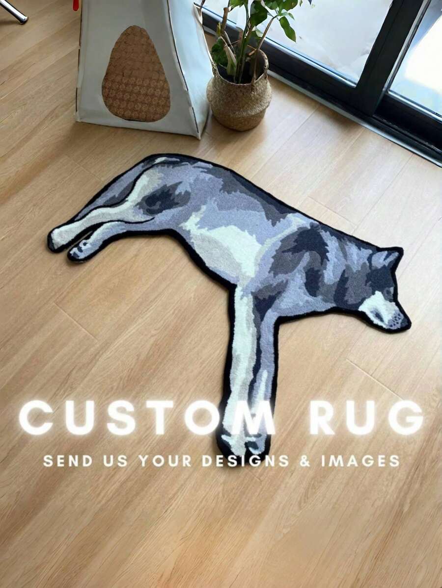 1pc Customized Carpet, Personalized Pet Portrait Rug, Faux Cashmere Material, Handmade Custom Dog Portrait Carpet, Pet Memorial Gift, Commemorative Rug, Unique Animal Carpet, Customized Pet Gift, Personalized Pet Sleeping Pad, Pet Lover Gift, Anniversary, Special Occasion - Multicolor - View 1