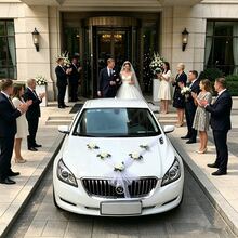 汽車婚禮裝飾，新婚汽車裝飾白色玫瑰人造花束緞帶套組，附2條薄紗緞帶，適用婚禮、派對 - 彩色 - 查看 1