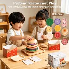 Wooden Educational Toy For Kids, Single Hamburger Set For Pretend Play, Interactive Wooden Toy For Parent-Child Interaction, Wooden Simulation Hamburger And Fries Combo Role Play Pretend Play Educational Toy - Multicolor - View 3
