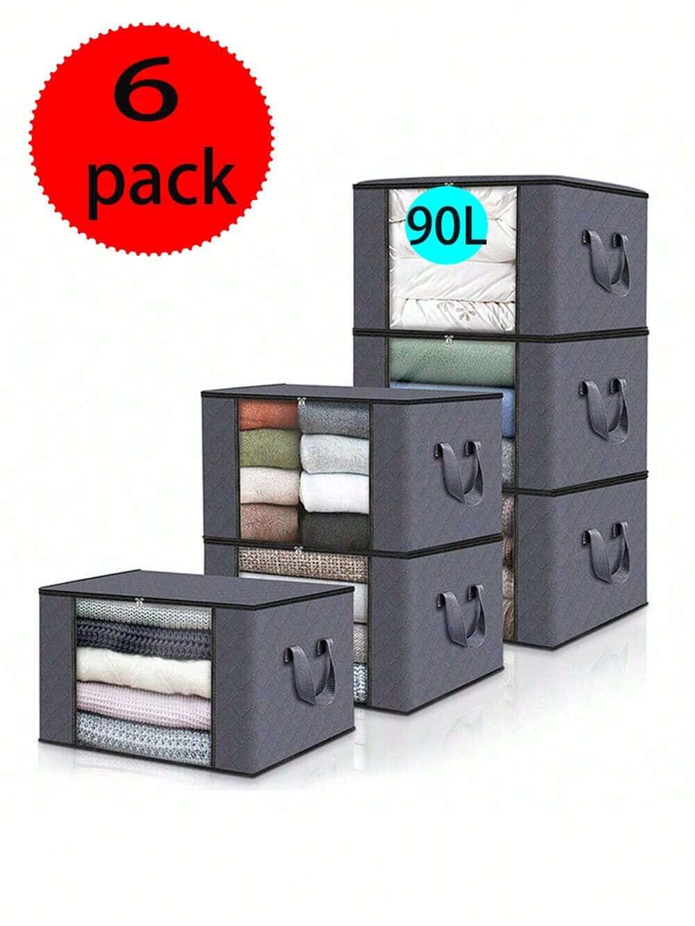 6 Pack Clothes Storage, Foldable Storage And Organization, Storage Bins With Lids, Blanket Storage , Closet Storage With Reinforced Handles For Clothing, Bedding. - View 1