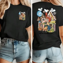 Genuine  Up Carl And Ellie Double-Sided Print Round Neck Short Sleeve T-Shirt For Women Spring Summer Autumn Fashion - Black - View 1