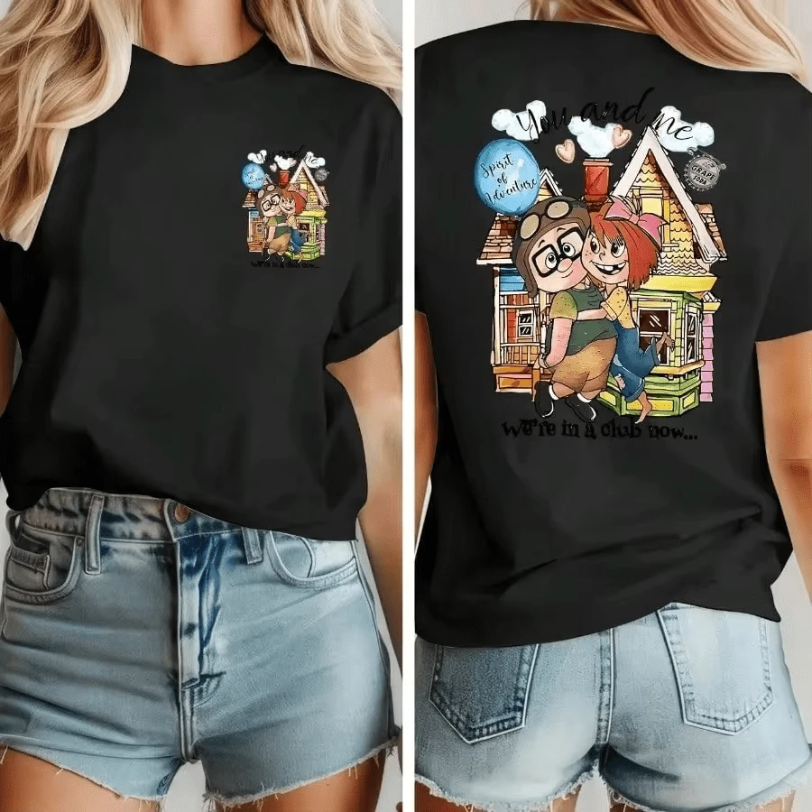 Genuine  Up Carl And Ellie Double-Sided Print Round Neck Short Sleeve T-Shirt For Women Spring Summer Autumn Fashion - Black - View 1