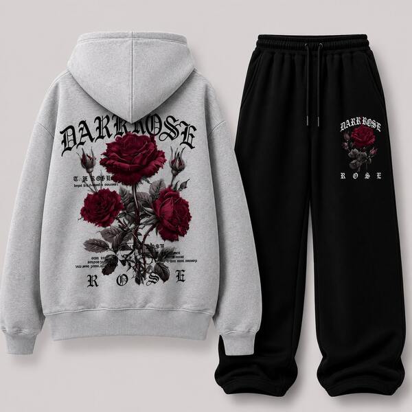 Conjunto Blusa Moletom + Calça Baggy Moletom Dark Rose Aesthetic Streetwear