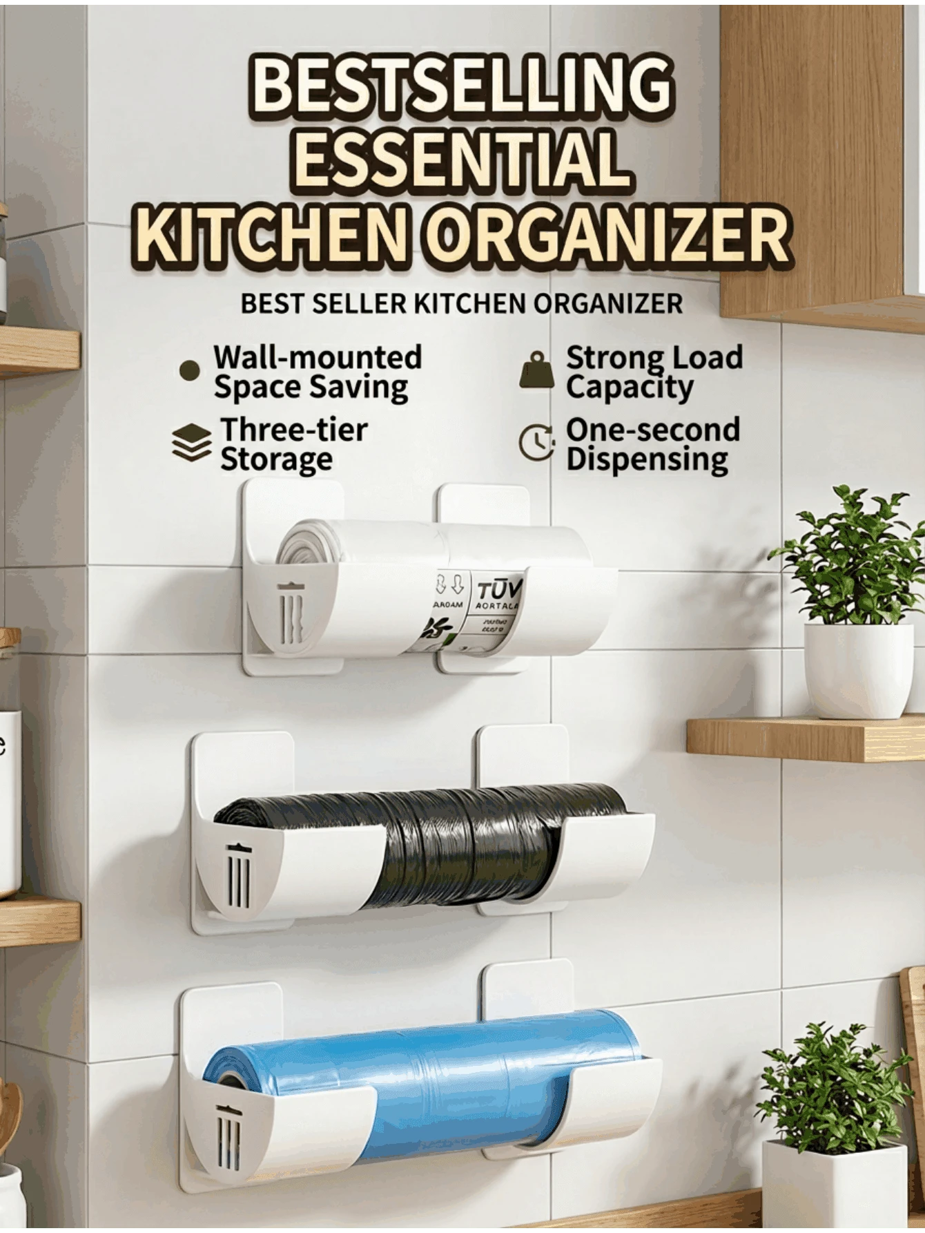 6pcs Wall-Mounted Trash Bag Holder, Adjustable Angle, Suitable For Storing Trash Bags, Umbrellas, Shelves, Wall Racks, Curtain Rods, Rolling Pins, Plastic Wrap, Aluminum Foil, Plastic Storage Boxes, Etc., Suitable For Home, Kitchen, Storage Baskets, Restaurants, Hotels, Etc., Perfect Gift For Mother, Available In 6/4/2/1pc