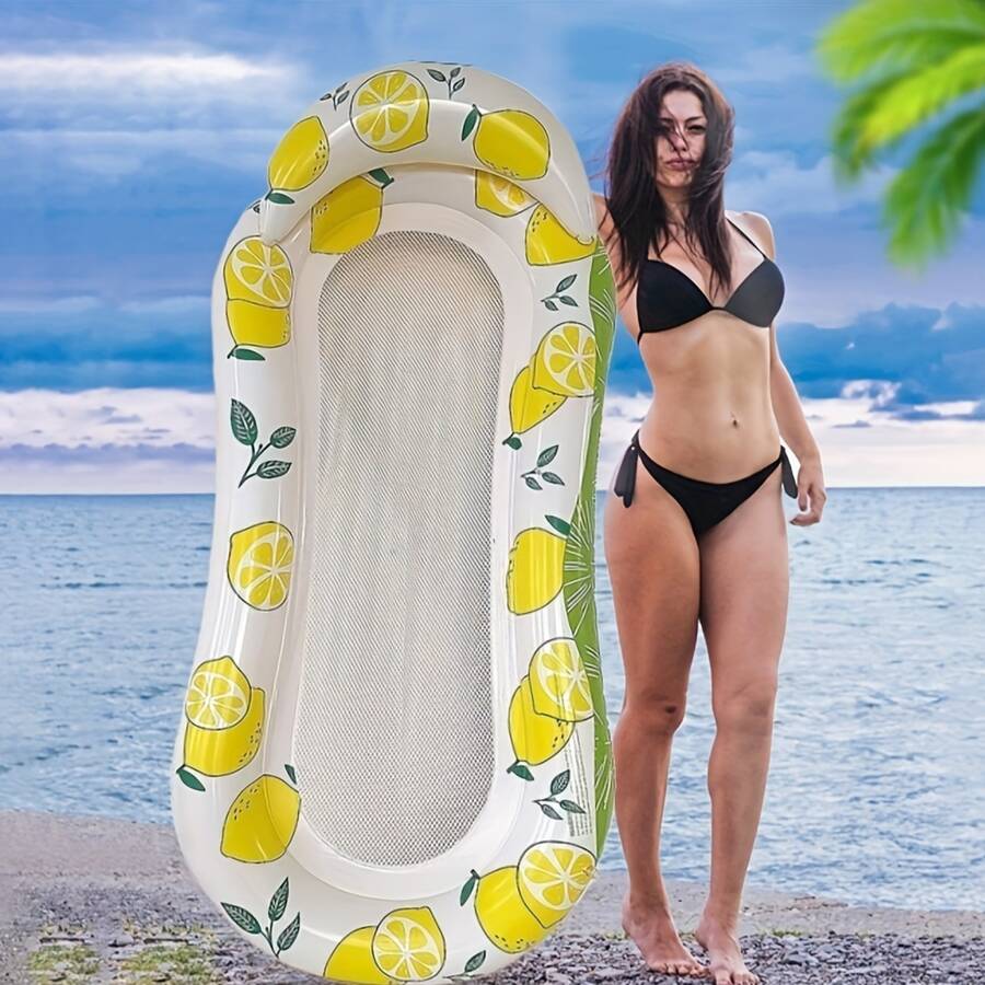 Inflatable Mesh Pool Float With Headrest, Comfortable Adult Lounge Chair Raft, Large Floating Mat For Pool, Lake And Ocean, Quick-Dry Cool Sunbathing Pad, Durable Mesh Design, Lemon Yellow - Multicolor - View 1