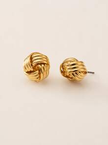 1 Pair KC Gold Polished 3D Twisted Knot Ball Stud Earrings, Iron Electroplated, Elegant Minimalist Classic Style, Essential For Daily Wear, Gifting, Holidays, Celebrations, Parties, Banquets And Weddings - Knot - View 10