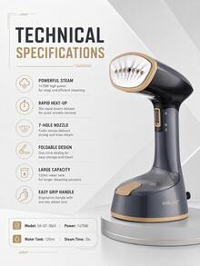 SOKANY Máy bàn là hơi nước cầm tay di động & bàn là hơi nước, công suất 1500W, thiết kế gấp gọn cầm tay, làm nóng nhanh 30 giây, bình chứa nước tháo rời 120ml, 7 vòi phun hơi, ủi đa góc 360°, đế gốm, phích cắm UK dùng cho gia đình - màu đen - Xem 5