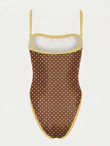 Women's Fashionable Elegant Brown Polka Dot Print Sexy Bandeau One-Piece Swimsuit, Suitable For Beach, Party And Gathering Vacation Summer - Multicolor - View 4
