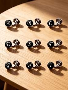 1 Pair Halloween Wedding/Men's 26 English Alphabet Time Gemstone Cufflinks, Fashion Creative Accessories For French Shirt, Wedding Season Groom Cufflinks - Black - View 1