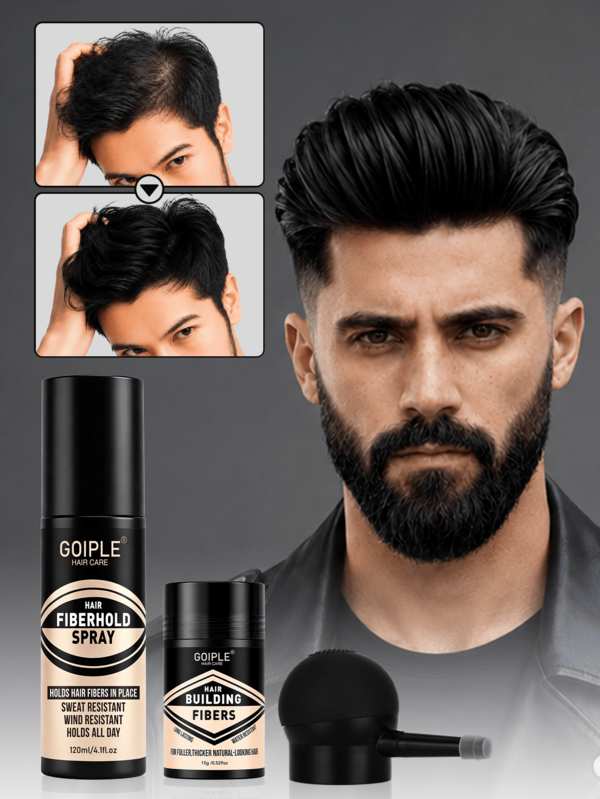 Goiple 15g Hair Fiber Set, Includes Hair Fiber And Styling Spray, Styling Spray Can Lock Fibers, Enhance Bonding Between Fibers And Thin Hair, Suitable For Sparse Hair, Instant Thickening And Volumizing, Styling Hair Powder