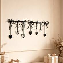 Metal Wall Art, Romantic Heart And Bow Design, Perfect For Hanging In Bedroom Or Entryway, Ideal Choice For Love-Themed Decor, Also A Great Gift For Valentine's Day - A - View 7