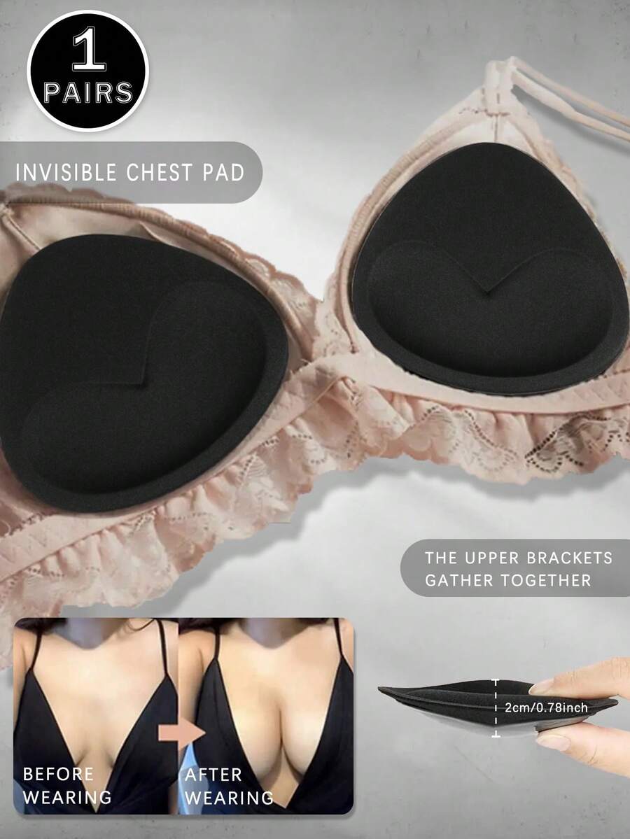 11cm/4.33in/1 par de almohadillas de sujetador autoadhesivas de silicona finas y gruesas invisibles ultra gruesas, adecuadas para trajes de baño bikini, almohadillas de empuje para el pecho, insertos de copa de sujetador de unicolor - Negro - Ver 1