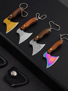 1pc Mini Decorative Knife, Used For Opening Express Boxes, Decorative Keychain/Hanging Chain, Portable And Lightweight, Wooden Handle Stainless Steel Blade, Fun And Colorful, Comes With Leather Sheath And Chain - Multicolor - View 9