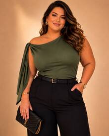 Women's Plus Size Tank Top With Bow - Comfortable, Casual, Elegant, Stylish,  Plus Size Fashion - Summer 2026 - 軍綠色 - 查看 3