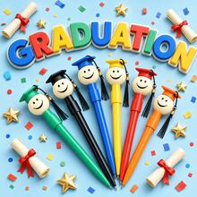 1pc/6pcs Graduation Cap Shaped Ballpoint Pen With Tassel And Smiling Face, Suitable For Graduation Celebration And Office Use, Back To School - A - View 2