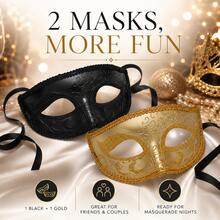 2pcs Halloween Masks Adult Half Face Men's Black + Gold Jazz Masquerade Party Props - Multicolor - View 6