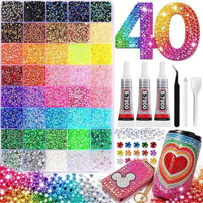 40 Colors Jelly Resin Rhinestone Set With Tweezers, Dotting Pen, Glue Spoon And Other Tools, For Making Dazzling Crafts, Handmade DIY Material Kit, Suitable For DIY Clothing, Cup Decoration, Diamond Painting, Versatile Applications