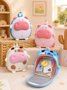 XD Mochila Infantil com Estampa de Casca de Ovo e Vaca, Mochila de Jardim de Infância Fofa e Cartoon em Material EVA, Adequada para Crianças Volta às Aulas ou Presentes de Férias - Multicolorido - Visão 3