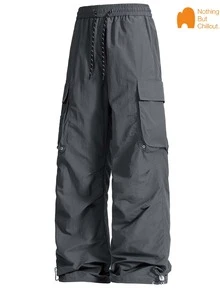 NBCT Women's Outdoor Cargo Wide Leg Pants, Elastic Drawstring High Waist Multi-Pocket Design With Adjustable Cuffs, Versatile Functional Straight Leg Hiking Pants For Climbing And Camping - Dark Grey - View 3