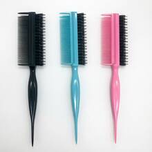 1pc Professional Double-Sided Hair Styling Comb, 3-Row Teasing Brush, Boar Bristle Detangling Comb, Pointed Tail Updo Comb, Fine-Tooth Bangs Comb - Black - View 6