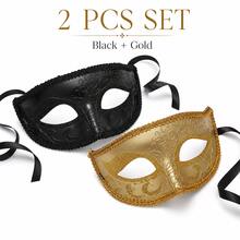 2pcs Halloween Masks Adult Half Face Men's Black + Gold Jazz Masquerade Party Props - Multicolor - View 1