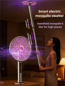 6合1可充電旋轉頭電動拍蚊拍，附伸縮桿，電動蚊拍，室內害蟲防治滅蠅器，驅蠅裝置，驅蚊裝置，1200mAh - 彩色 - 查看 7