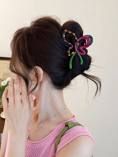 1 pieza Pinza de pelo con lazo de lunares de color contrastante con efecto de goteo de aceite, pinza de pelo vintage personalizada para niñas, estilo nicho divertido de dopamina, accesorio de pelo de moda y peculiar para la parte trasera de la cabeza, adecuado para peinados diarios de estudiantes, salidas a la calle, cuidado personal en casa, fotografía de viajes