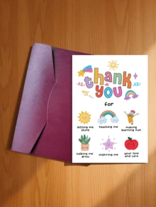 1pc Teacher's Day Thank You Card With Envelope - Kindergarten Teacher Appreciation Gift, "Thank You For Helping Me Grow" Message, Rainbow, Sun And Education Symbols Design, Perfect Gift For Teachers And School Staff On Teacher's Day - Sets - View 25