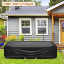 Funda protectora para muebles de patio de tela Oxford 210D de varios tamaños, impermeable, resistente al viento, resistente a los rayos UV, resistente a la nieve, resistente al polvo con diseño de cordón, funda protectora para mesa, silla, sofá de jardín exterior, adecuada para césped, patio trasero, balcón - Negro - Ver 7