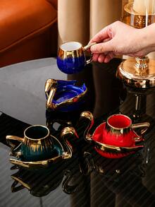 WGROOM 2件套（1个杯子和1个碟子）陶瓷咖啡杯碟套装，适用于家庭厨房、餐厅、客厅，可作为礼物，饮用茶、咖啡、牛奶、果汁，也可用于婚礼、派对、生日等场合。 - 彩色 - 查看 3
