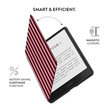 GIIPPA 1件粉色與棕色條紋 Kindle 保護殼，附手提帶，情人節/聖誕節送給書迷的禮物，自動喚醒/睡眠電子閱讀器保護套，相容 Kindle Paperwhite 5/6/7/10/11/12、Kindle Colorsoft 1st Gen、Basic Kindle 8/10/11 所有 Kids Edition 與 Signature Edition - 多色3 - 查看 4