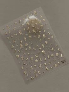 1張金屬金色美甲貼紙，3D浮雕海洋生物與貝殼設計，優雅海洋風美甲飾品 - 彩色 - 查看 2