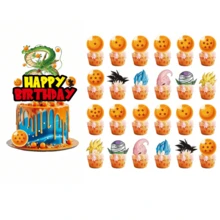Hasbro Anime Warrior Theme Birthday Cake Decoration Set, Includes Dragon Crystal Ball Cupcake Toppers, Suitable For Cartoon Fighting Character Party Dessert Decoration - Multicolor - View 13