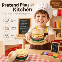 Wooden Educational Toy For Kids, Single Hamburger Set For Pretend Play, Interactive Wooden Toy For Parent-Child Interaction, Wooden Simulation Hamburger And Fries Combo Role Play Pretend Play Educational Toy - Multicolor - View 6