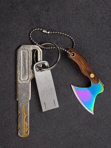 1pc Mini Decorative Knife, Used For Opening Express Boxes, Decorative Keychain/Hanging Chain, Portable And Lightweight, Wooden Handle Stainless Steel Blade, Fun And Colorful, Comes With Leather Sheath And Chain - Multicolor - View 6