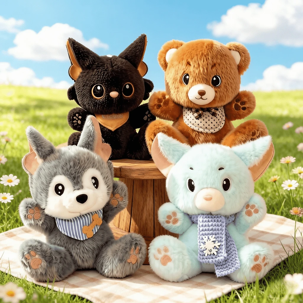 Juguetes de peluche de animales de 18cm/7.09in, gato negro, lobo, ratón, oso, cómodos, perfectos para decorar la cama o el sofá, decoración ideal para vacaciones, fiesta temática o reunión, regalo de decoración, también regalo perfecto para el cumpleaños o celebración de los niños. - Multicolor - Ver 1