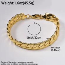 Bold Classic 18K Gold Plated Shiny Thick Cuban Copper Bracelet, Unisex, Suitable For Daily Wear And Party - Gold - View 6